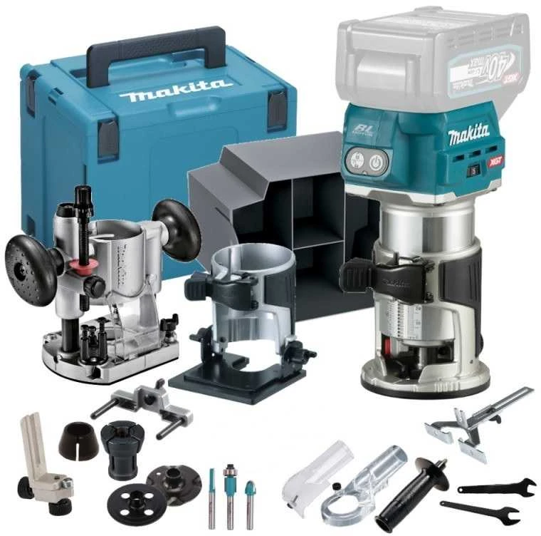 Makita RT001GZ13 Akumuliatorinis freza, XGT, ; 6- 8mm, 10.000 - 31.000 r/min, AWS, XPT, + Priedas įgilinamajam frezavimui, + Priedas kantų frezavimui, Makpac Nr4, Be akumuliatorių ir kroviklio!