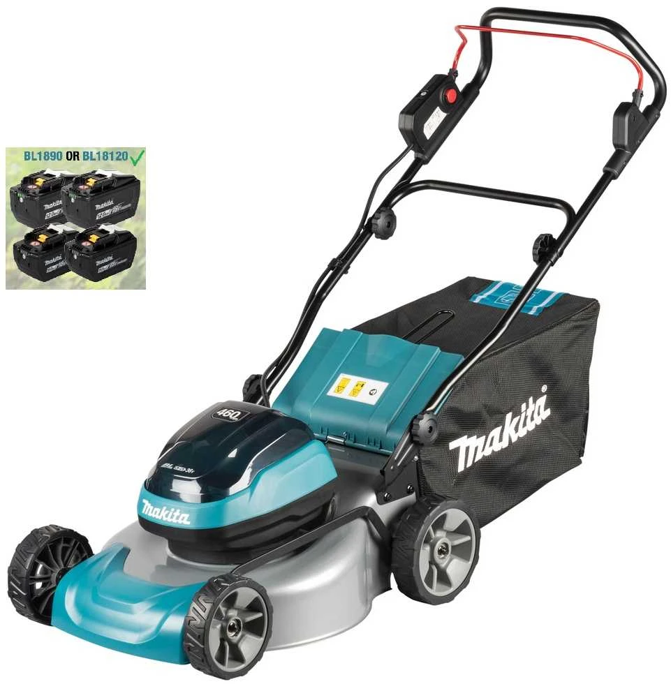 Makita DLM466ZX Cordless LawnMower 2X18V, 46cm, BL-motor, 3 in 1 (Cutting/Collecting/Mulching), 22,4kg, Steel deck, be akumuliatoriaus ir kroviklio