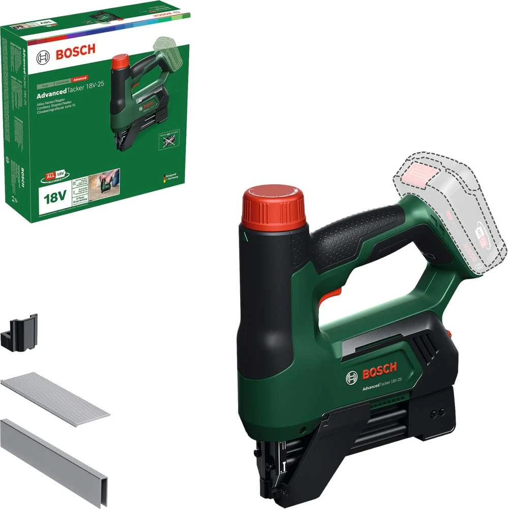 Akumuliatorinis kabių pistoletas Bosch AdvancedTacker 18V-25; 18 V (be akumuliatoriaus ir pakrovėjo)