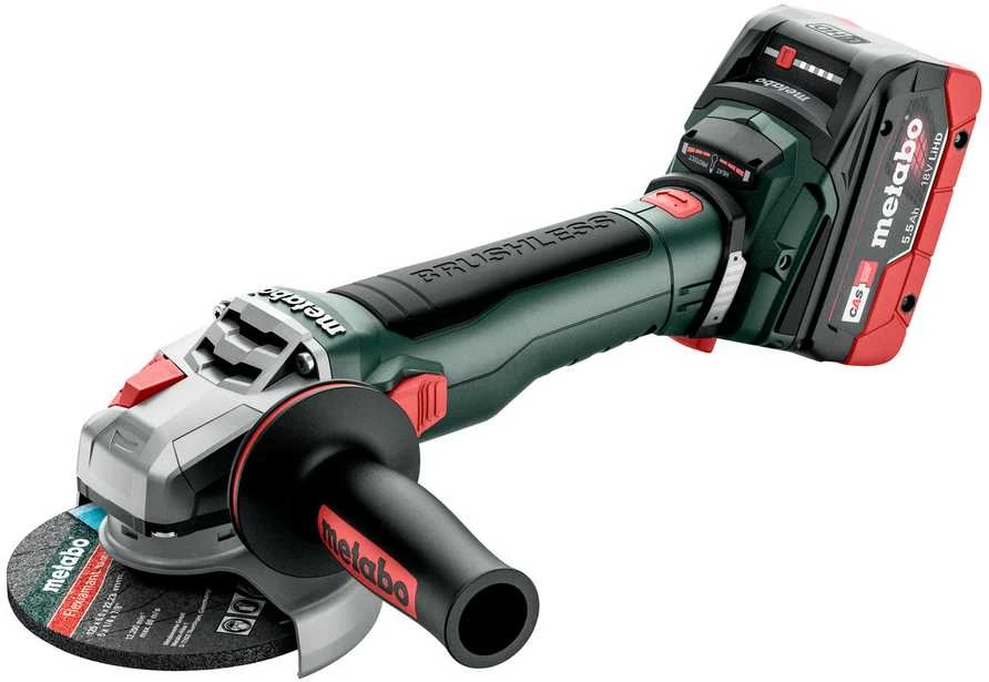 Akumuliatorinis kampinis šlifuoklis Metabo WB 18 LT BL 11-125 Quick; 18 V; 125 mm; 2x5,5 Ah akum.