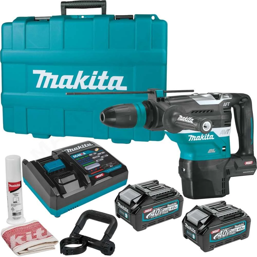 Makita HR005GM202 Perforatorius XGT, SDS-MAX, 8 J, 40mm; 7,4kg, bešepetėlinis variklis, AVT, AFT, AWS (su AWS lustu); XPT; 2X4,0Ah, greitasis kroviklis
