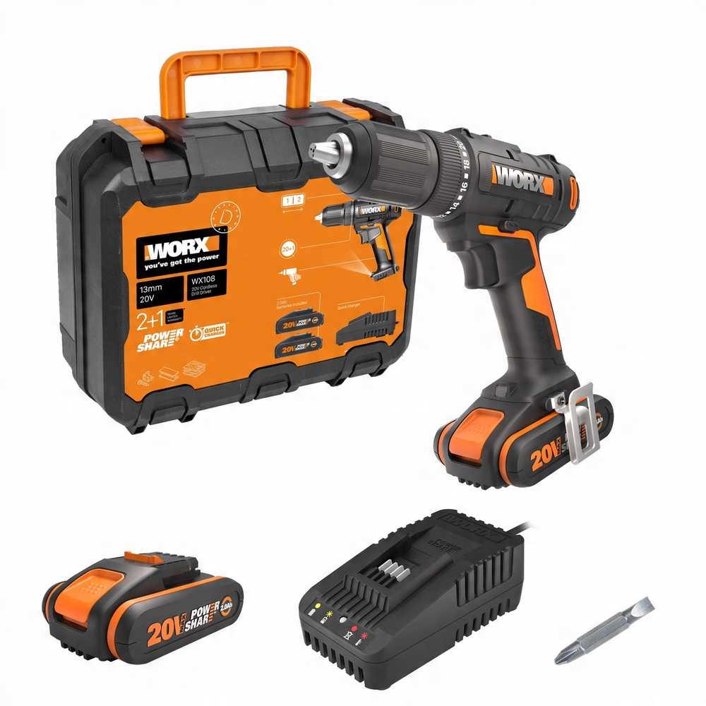 WORX Akumuliatorinis gręžtuvas WX108 20V 2x2.0Ah