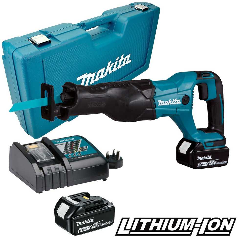 Akumuliatorinis tiesinis pjūklas Makita DJR186RTE; 18 V; 2x5,0 Ah akum.
