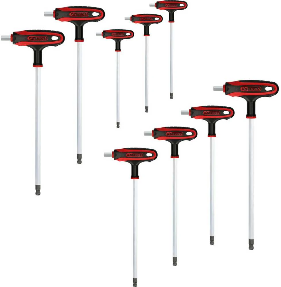 T- formos raktų komplektas, šešiakampiai HEX 2-12 mm, 9 vnt, KS Tools