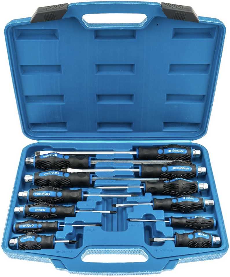 SATRA 12 vnt Go-Thru atsuktuvų rinkinys magnetinio galo plokščia galvute ir „Philips Heavy Duty S-S12PC“