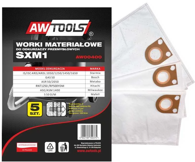 AW-Tools Dulkių maišeliai AWTools AW00400; SxM1; 5 vnt.