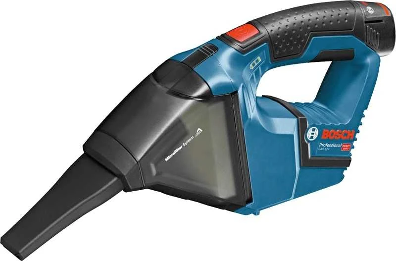Rankinis dulkių siurblys Bosch GAS 12V, su dviem 3,0 Ah akumuliatoriais ir greituoju įkrovikliu