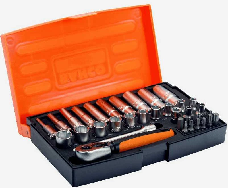 Bahco Ilgų ir trumpų galvučių komplektas 4-13mm + bits PH,PZ,HEX,TORX 37 vnt 1/4"