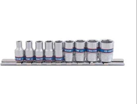 KING TONY KOMPLET NASADEK 1/4" 9 vnt. KRÓTKIE 6-KĄTNE 4 - 13mm, CHROM, NA SZYNIE