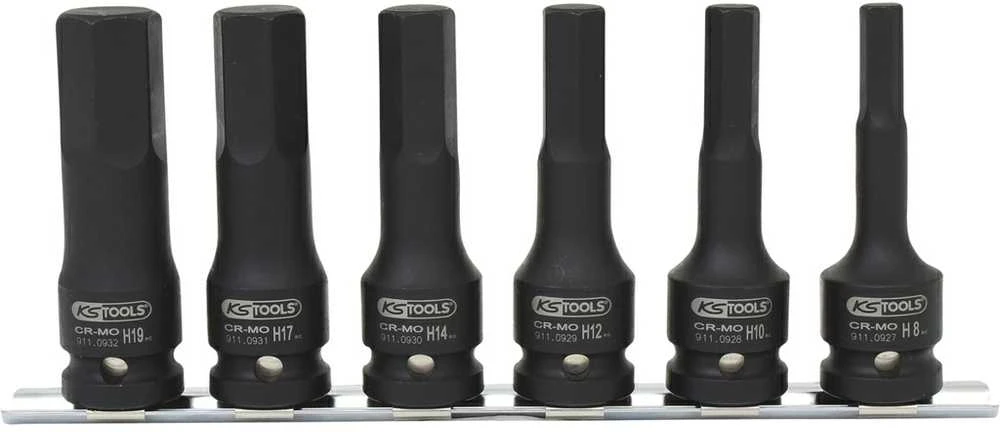 Smūginių galvučių antgalių komplektas 1/2", ilgos,HEX 8-19m, KS Tools