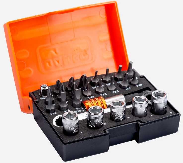 Bahco Bit set with bits, sockets, ratchet, adaptors,holder