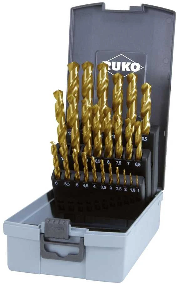 Grąžtas 25 dalių metalo grąžtų rinkinys RUKO TiN HSS
