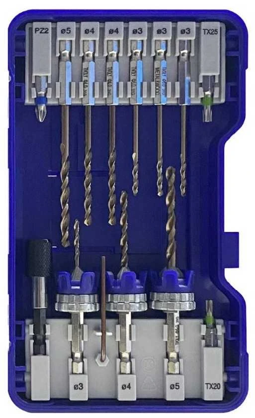 Grąžtas Tivoly 2-in-1 HSS wood/metal drill and countersink bit kits + 6 HSS drill bits + 3 stainless steel bits + accessories