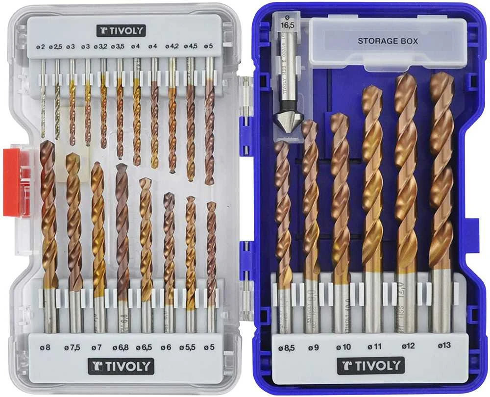 Grąžtas Tivoly Metalo grąžtų rinkinys FURIUS HSS 1-13mm, 25vnt + gilintuvas 15 mm