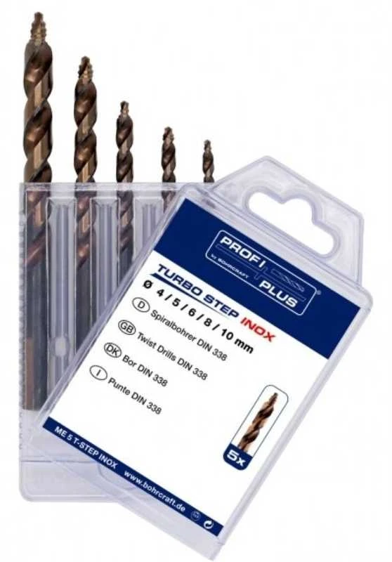 Grąžtas Grąžtų rinkinys Bohrcraft Turbo step DIN 338 HSS-E, 4-5-6-8-10 mm, 5 vnt.