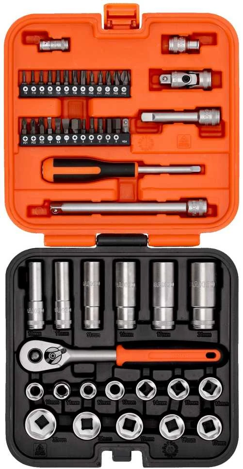 Bahco Galvučių ilgų ir trumpų rinkinys 10-22mm + bits PH,PZ,HEX,TORX 53vnt 3/8"