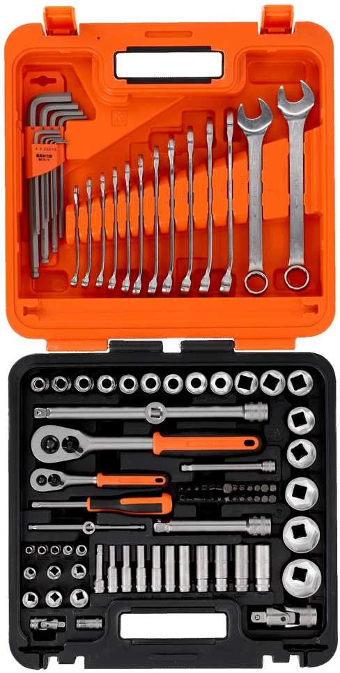 Bahco Galvučių 4-32mm, priedų ir raktų 8-17mm komplektas 1/2"+1/4" 98 vnt, Dynamic-Drive profilis