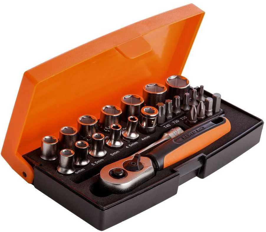 Bahco Galvučių 4-13mm ir antgalių PH,HEX,TORX rinkinys 1/4" 25vnt