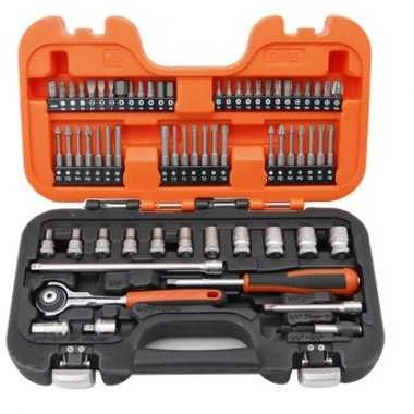 Bahco Galvučių rinkinys 1/4" 4-13mm galvutėms, terkšlėms su pasukama galvute + ilgiems ir trumpiems antgaliams. 65vnt