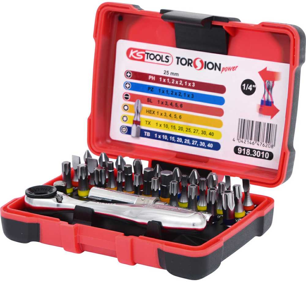 32 dalių įrankių rinkinys KS TOOLS TorsionPower 1/4"