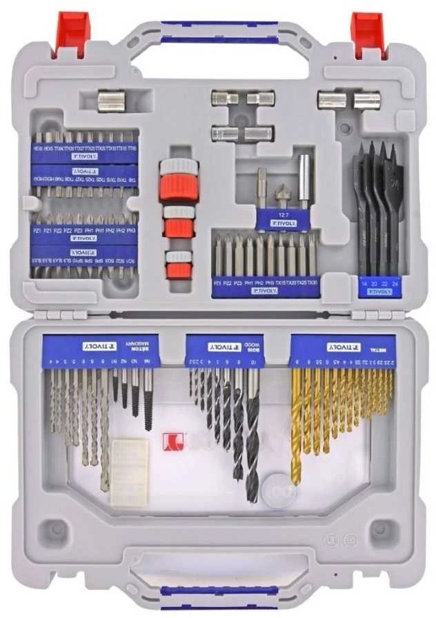Grąžtas Tivoly Drills set Multi Material - for metal, wood, concrete and tiles + accessories - 100pcs
