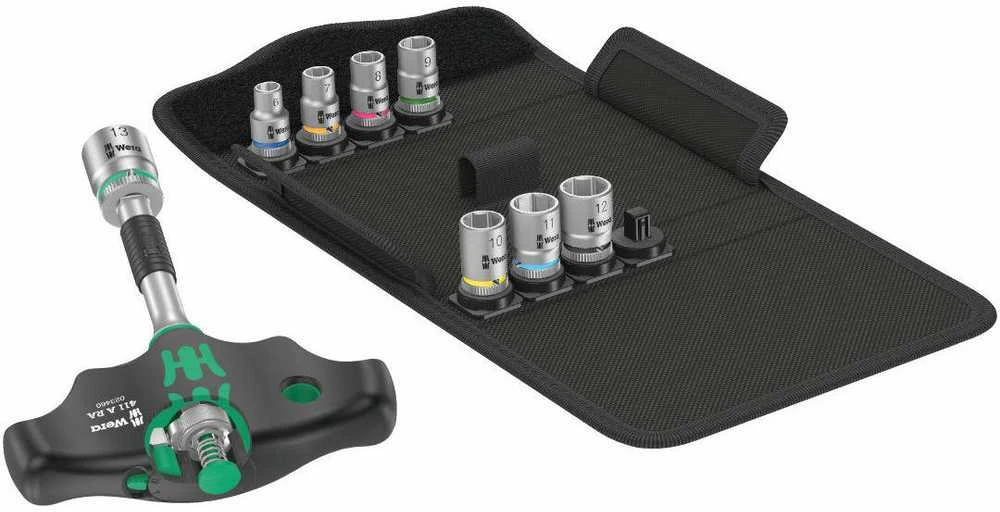 Terkšlinis T formos atsuktuvas su galvutėmis, 9vnt 6-13mm Wera Kraftform Kompakt 400 RA