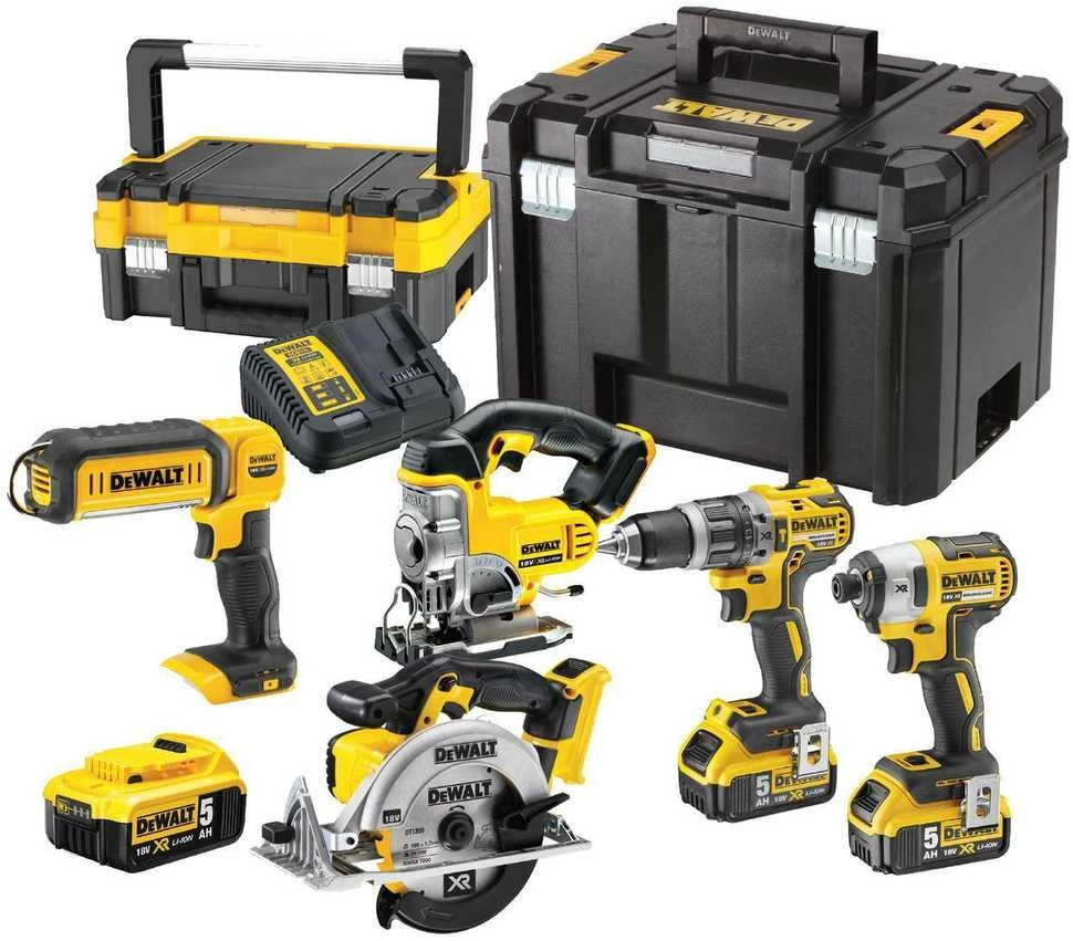 Įrankių rinkinys DeWalt (DCD796 + DCF887 + DCS331 +DCS391 + DCL050); 18 V; 3x5,0 Ah akum.