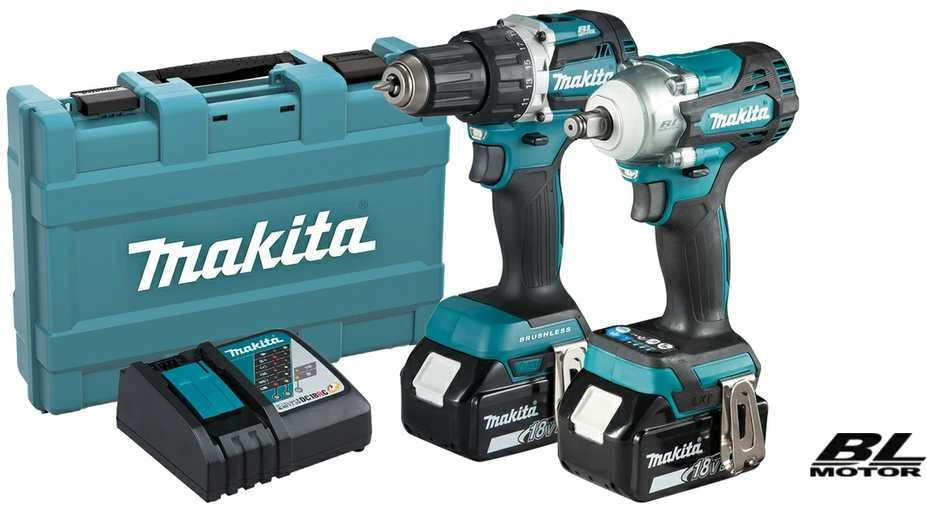 Makita įrankių rinkinys su dviem akumuliatoriais ir krovikliu