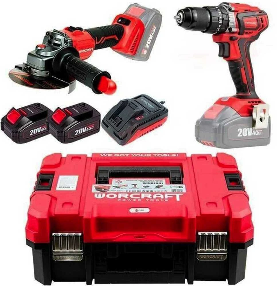 Worcraft Suktuvo ir kampinio šlifuoklio rinkinys 20V LI-ION (XCUBE dėžė)