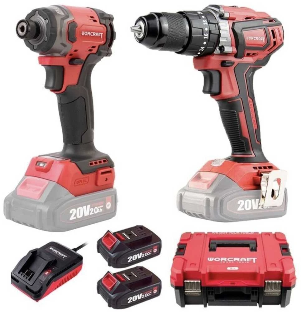 Akumuliatorinio suktuvo ir smūginio suktuvo rinkinys Worcraft 20V LI-ION (XCUBE dėžė)