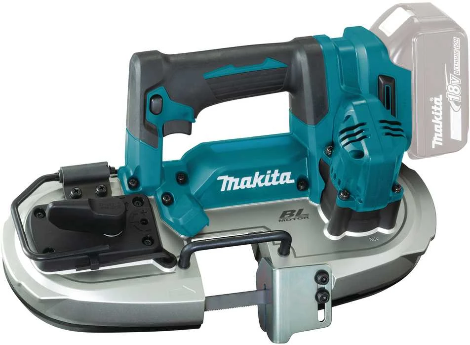 Makita DPB184Z Akumuliatorinis juostinis pjūklas, 51x51 mm,18V, aliuminio, Be akumuliatorių ir kroviklio!