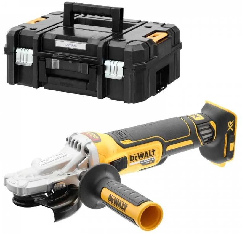 Dewalt akumuliatorinis kampinis šlifuoklis su plokščia galvute 18 V, 125mm (DCG405FNT-XJ)