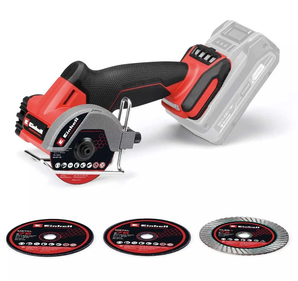 Einhell akumuliatorinis 76 mm šlifuoklis su diskų komplektu