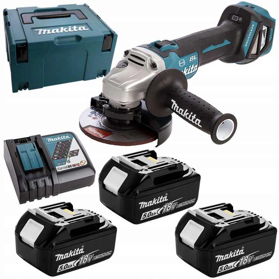 Makita kampinis šlifuoklis DGA513RT3J 18V 3x5,0Ah