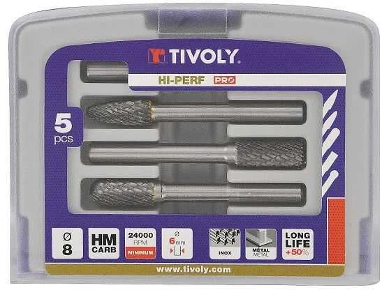 Grąžtas Tivoly Karbidinių frezų rinkinys, Ø8mm, HALF BOX, 5vnt