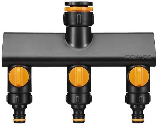 Fiskars Comfort čiaupo jungtis su trimis žarnų pajungimais On/ff