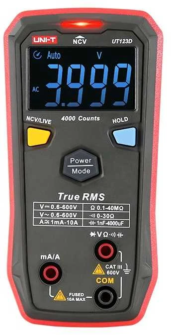 Skaitmeninis multimetras klavišinis 600V AC/DC, 10A AC/DC, NCV, 40MOm, 4000uF, -40-300C, 4000, CAT III 600V, UNI-T