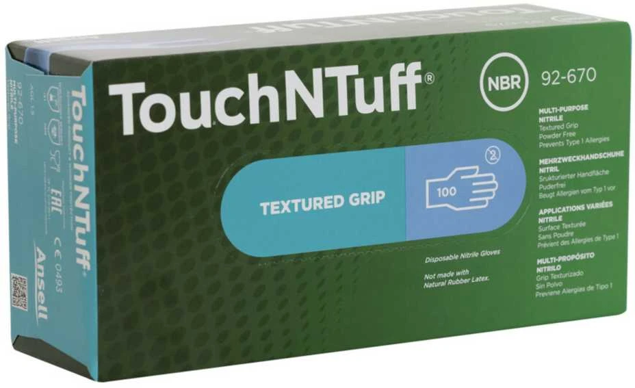 Vienkartinės pirštinės Ansell TouchNTuff® 92-670, 100 vnt, 0,13mm storio, dydis M (7,5-8) mėlynos