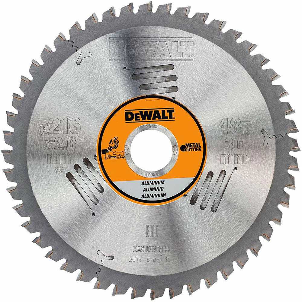 Pjovimo diskas aliuminiui DeWalt; 216x2,6x30,0 mm; Z48; -5°