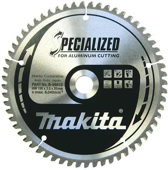Makita T.C.T. pjūklas SPECIALIZED 190X2X20mm -5° T60 B-09612 T.C.T • 190 x20 mm • T60 • -5° • Aliuminiui