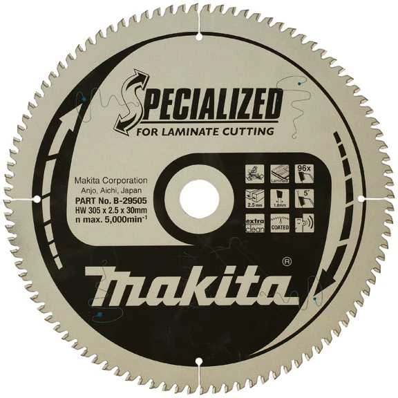 Makita T.C.T. pjūklas SPECIALIZED 305X2.5X30mm 5° T96 B-29505 T.C.T • 305 x30 mm • T96 • 5° • MDF/laminatui