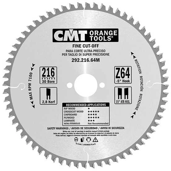 Diskas pjovimo HW 216x2,8x30 Z64 a -5° Neg. b 15° ATB, CMT