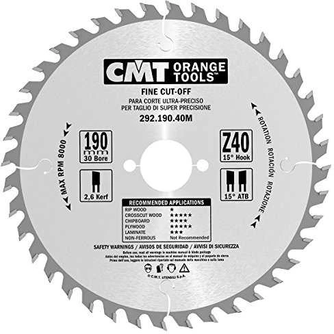Diskas pjovimo 190x2,6x30 Z40 HM, CMT