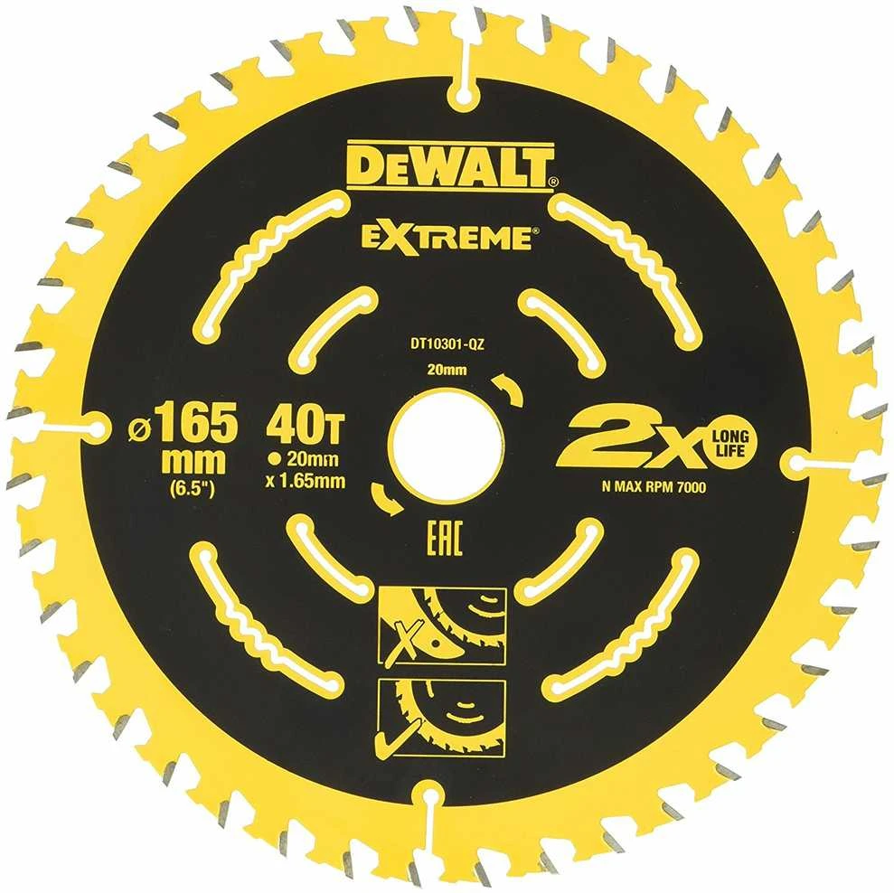 Pjovimo diskas medienai DeWalt; 165x1,65x20,0 mm; Z40; 18°
