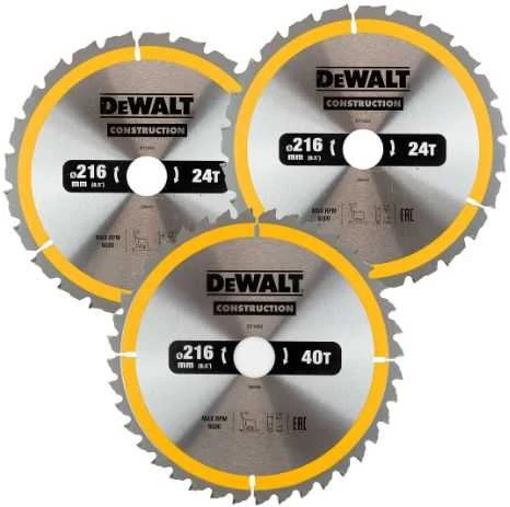 Pjovimo diskas medienai DeWalt DT1962; 216 mm; 2x24T; 1x40T; 3 vnt.