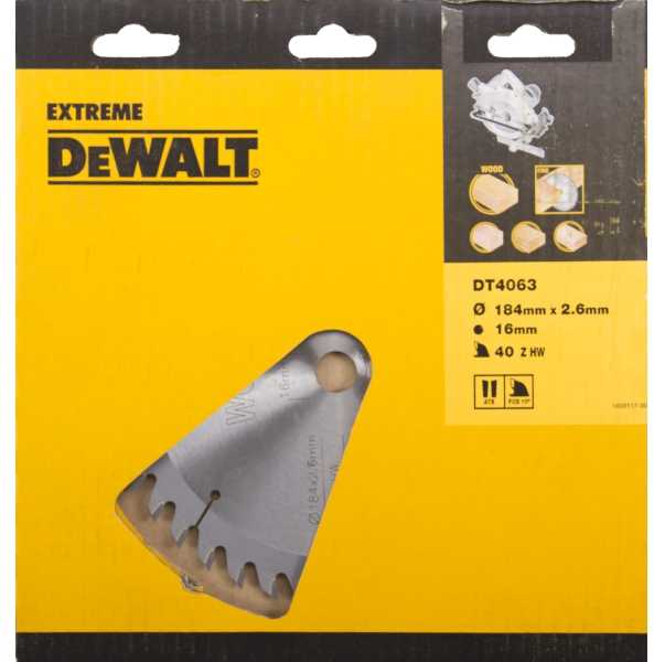 Pjovimo diskas medienai DeWalt Extreme; 184x2,6x16,0 mm; Z40; 10°