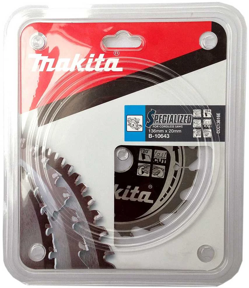 Makita T.C.T. pjūklas SPECIALIZED 136X1.5X20mm 20° T16 B-10643 T.C.T • 136 x20 mm • T16 • 20° • Medienai