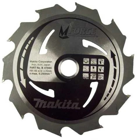 Makita T.C.T. pjūklas M-FORCE 165X2X20mm 15° T10 B-07886 T.C.T • 165 x20 mm • T10 • 15° • Medienai