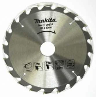 Makita T.C.T. pjūklas 185X2X30mm 20° T20 D-09634 T.C.T • 185 x30 mm • T20 • 20° • Medienai