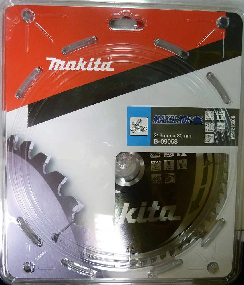 Makita T.C.T. pjūklas MAKBLADE 216X2X30mm 5° T60 B-32839 T.C.T • 216 x30 mm • T60 • 5° • Medienai